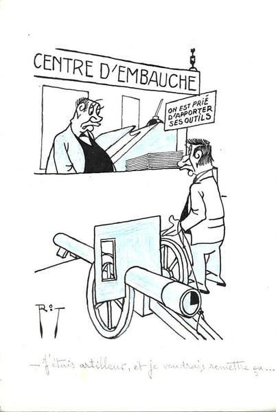 Superbe dessin original de presse par Gaston Fritz dit Rit, sign&eacute;. Encre de chine et crayon de couleur bleu, sur papier.. ( Dessin d'Humour et de ...
