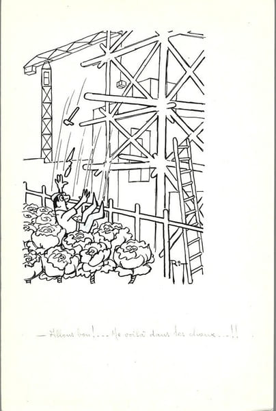 Superbe dessin original de presse par Gaston Fritz dit Rit, sign&eacute;. Encre de chine et crayon de couleur bleu, sur papier.. ( Dessin d'Humour et de ...