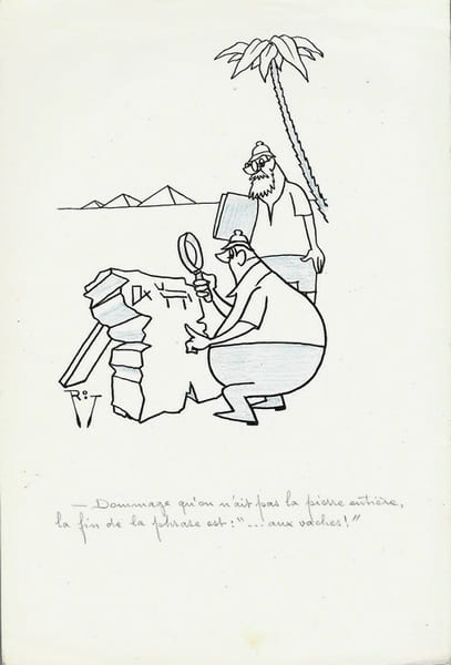 Superbe dessin original de presse par Gaston Fritz dit Rit, sign&eacute;. Encre de chine et crayon de couleur bleu, sur papier.. ( Dessin d'Humour et de ...