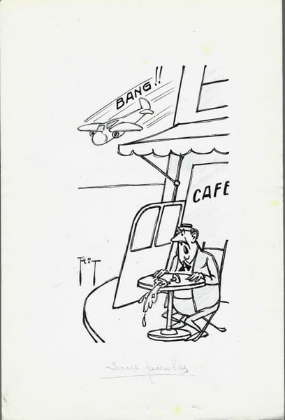 Superbe dessin original de presse par Gaston Fritz dit Rit, sign&eacute;. Encre de chine et crayon de couleur bleu, sur papier.. ( Dessin d'Humour et de ...