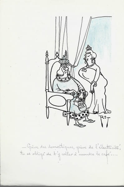 Superbe dessin original de presse par Gaston Fritz dit Rit, sign&eacute;. Encre de chine et crayon de couleur bleu, sur papier.. ( Dessin d'Humour et de ...