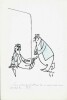 Superbe dessin original de presse par Gaston Fritz dit Rit, signé. Encre de chine et crayon de couleur bleu, sur papier.. ( Dessin d'Humour et de ...
