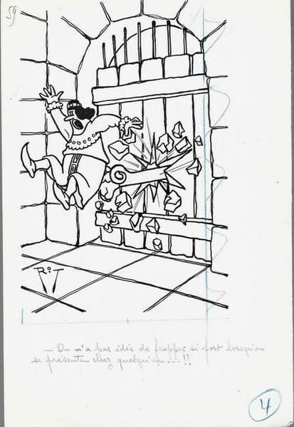 Superbe dessin original de presse par Gaston Fritz dit Rit, sign&eacute;. Encre de chine et crayon de couleur bleu, sur papier.. ( Dessin d'Humour et de ...
