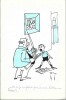 Superbe dessin original de presse par Gaston Fritz dit Rit, signé. Encre de chine et crayon de couleur bleu, sur papier.. ( Dessin d'Humour et de ...