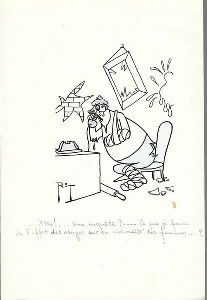 Superbe dessin original de presse par Gaston Fritz dit Rit, sign&eacute;. Encre de chine et crayon de couleur bleu, sur papier.. ( Dessin d'Humour et de ...
