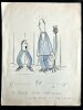 Superbe dessin original de presse anonyme signé Le Pit'. Encre de chine et crayon de couleur bleu, sur papier.. ( Dessin d'Humour et de Presse ) - ...