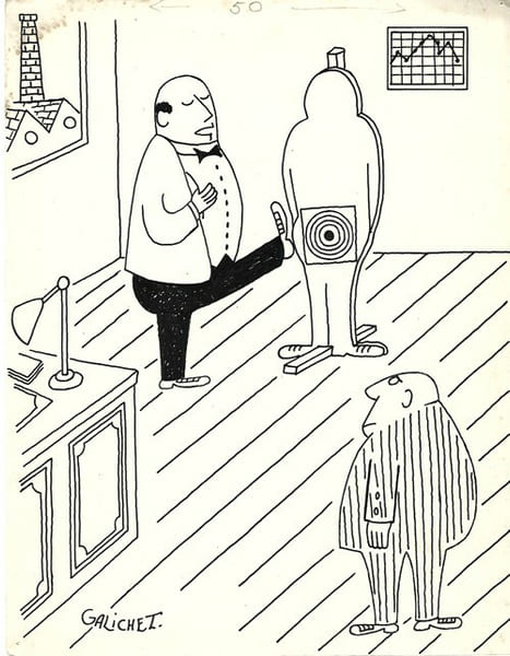 Superbe dessin original de presse anonyme sign&eacute; Galichet. Encre de chine, sur papier.. ( Dessin d'Humour et de Presse ) - Anonyme sign&eacute; Galichet.