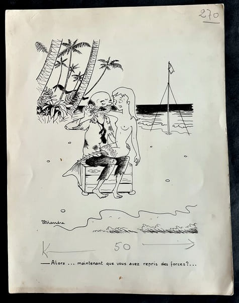 Superbe dessin original de presse par A. Mialon sign&eacute; Miandre. Encre de chine, sur papier.. ( Dessin d'Humour et de Presse ) - A. Mialon sign&eacute; ...