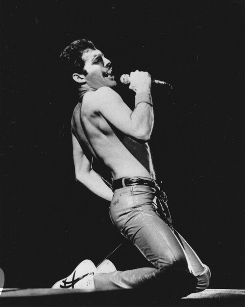Magnifique photographie en retirage noir et blanc, sur papier photo de Freddie Mercury, sur scène, en concert.. ( Photographies - Musique - Queen ) - ...
