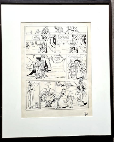 Magnifique Planche originale, encadr&eacute;e, r&eacute;alis&eacute;e &agrave; l'encre de Chine sur papier pour l'album de BD de la s&eacute;rie Agar, tome 3 " Eclipso, le Magicien de ...