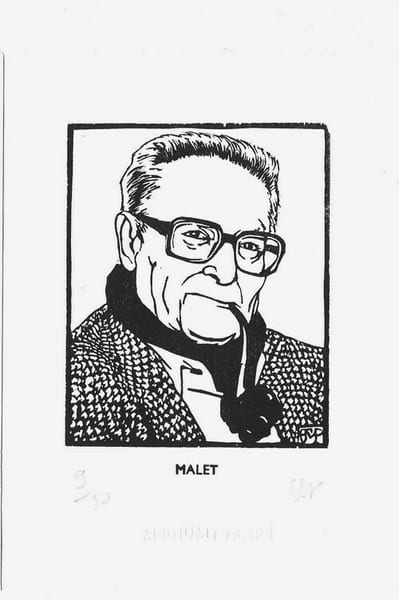 Portrait de L&eacute;o Malet. Gravure originale sur bois, imprim&eacute;e sur papier v&eacute;lin BFK Rives &agrave; bords frang&eacute;s, en tirage unique &agrave; 50 exemplaires, num&eacute;rot&eacute;s ...