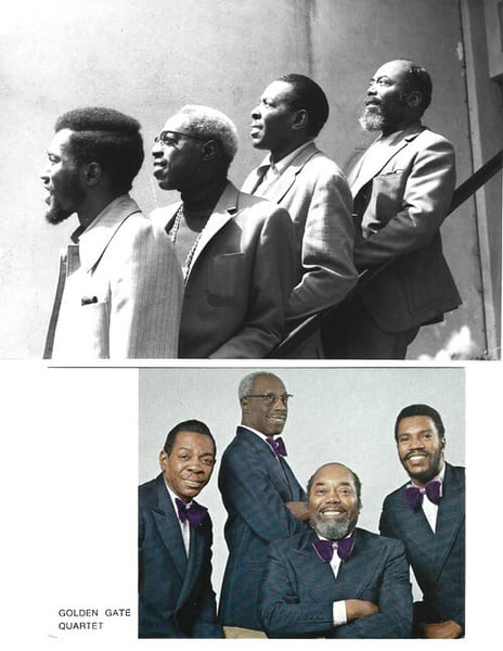 Lot compos&eacute; d'une photographie argentique en noir et d'une carte postale en couleurs du quatuor vocal de jazz " Golden Gate Quartet ".. ( Musique Jazz ...