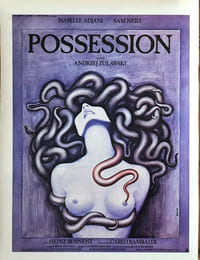 Magnifique affichette autocollante d'exploitation de 1981 pour le film de Andrzej Zulawski avec Isabelle Adjani : Possession.