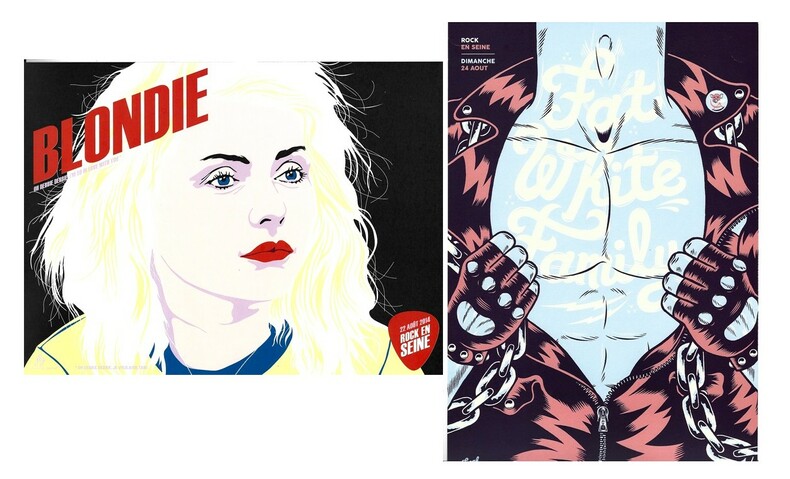 Affichette imprimée recto/verso pour les concerts de Blondie et Fat White Family, du dimanche 24 août 2014 au Festival de Rock en Seine.. ( Rock - ...