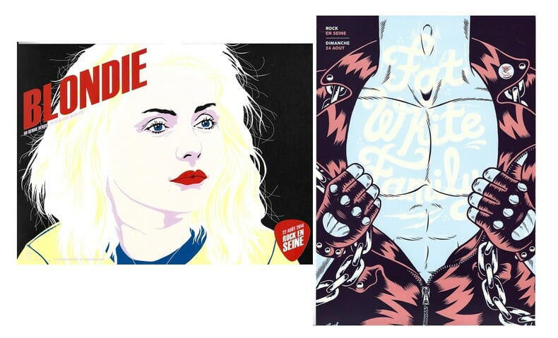 Affichette imprim&eacute;e recto/verso pour les concerts de Blondie et Fat White Family, du dimanche 24 ao&ucirc;t 2014 au Festival de Rock en Seine.. ( Rock - ...