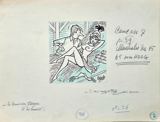 Superbe dessin original de Pin-Up, r&eacute;alis&eacute; et sign&eacute; par Henri Oziouls . ( Dessin original - Pin-Up ) - Henri Oziouls.