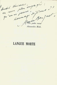 Langue Morte. ( Avec cordiale dédicace d'Alain Bosquet à André Wurmser )