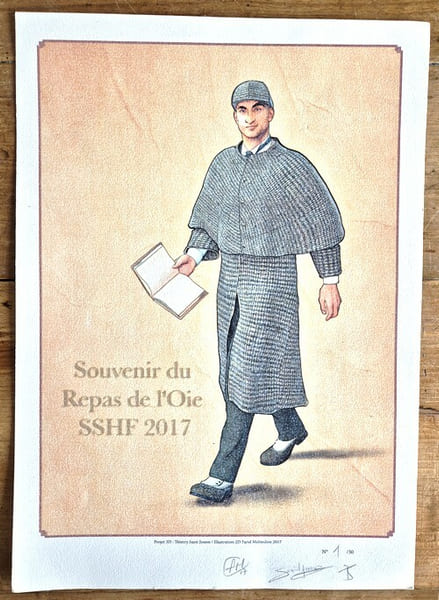 Soci&eacute;t&eacute; Sherlock Holmes de France : Illustration en couleurs " Souvenir du repas de l'Oie SSHF 2017 ". ( Tirage unique &agrave; 30 exemplaires, num&eacute;rot&eacute;s et ...