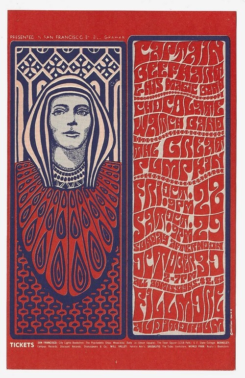 Magnifique carte postale de 1966 pour les concerts pr&eacute;sent&eacute;s par Billy Graham au Fillmore Auditorium de San Francisco les 22, 29 et 30 octobre 1966. ...