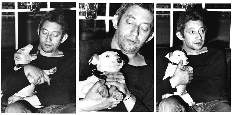 Lot de 3 photographies originales argentiques de Serge Gainsbourg avec son chien.. ( Cin&eacute;ma - Musique - Photographie ) - Serge  Gainsbourg.