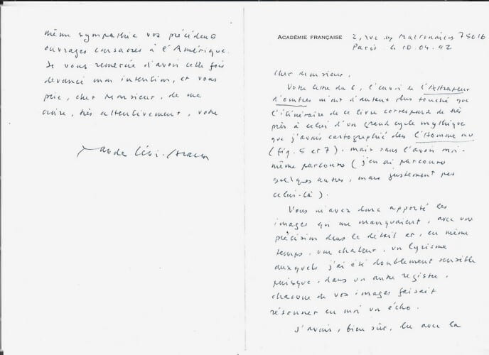 Magnifique lettre autographe, dat&eacute;e et sign&eacute;e, de Claude L&eacute;vi-Strauss, adress&eacute;e &agrave; l'&eacute;crivain Yves Berger.. ( Litt&eacute;rature - d&eacute;dicaces ) - Claude ...