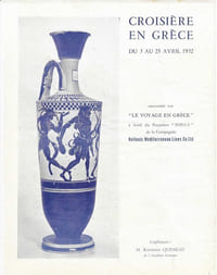 Lot de deux plaquettes publicitaires pour annoncer deux croisières en Grèce en 1952. Texte inédit de Raymond Queneau, conférencier sur l'une d'entre-elles.