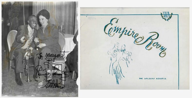 Magnifique photographie argentique en noir et blanc d&eacute;dicac&eacute;e par Louis Armstrong.. ( Photographies - Musique - Jazz ) - Louis Armstrong.