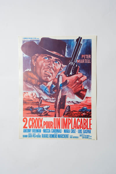 Rare affichette originale de film, d'exploitation en salles, pour le western spaghetti hispano-italien  " Deux Croix pour un implacable ( Dos cruces ...