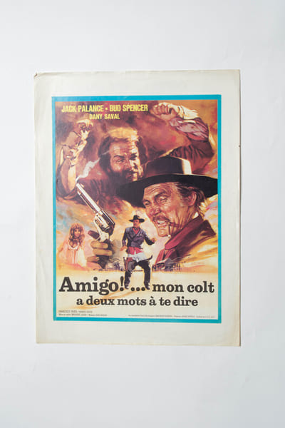 Rare affichette originale de film, d'exploitation en salles, pour le western spaghetti hispano-italien  " Amigo !, mon colt a deux mots &agrave; te dire ( Si ...