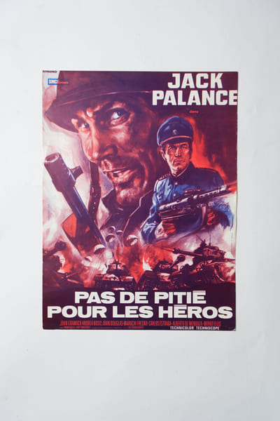 Rare affichette originale d'exploitation en salles, pour le film de guerre hispano-italien  " Pas de piti&eacute; pour les h&eacute;ros ".. ( Cin&eacute;ma - Affiches ) - ...