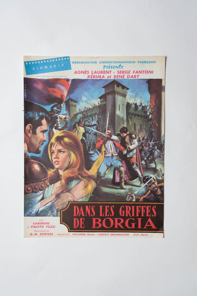 Rare double affichette originale d&eacute;pliante, d'exploitation pour les films " Dans les griffes de Borgia " et " Les Amours d'Hercule ".. ( Cin&eacute;ma - ...