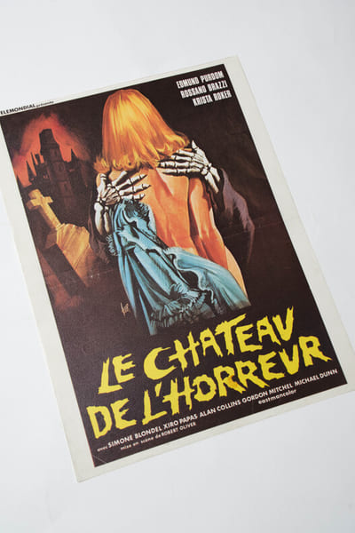 Rare affichette originale d'exploitation en salles, pour le film italien " Le Ch&acirc;teau de l'horreur ".. ( Cin&eacute;ma - Affiches - Horreur - Frankenstein ) ...