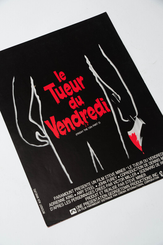 Rare affichette originale d'exploitation en salles, pour le film am&eacute;ricain " Vendredi 13 - Chapitre 2 : Le Tueur du vendredi (Friday the 13th Part 2) ...
