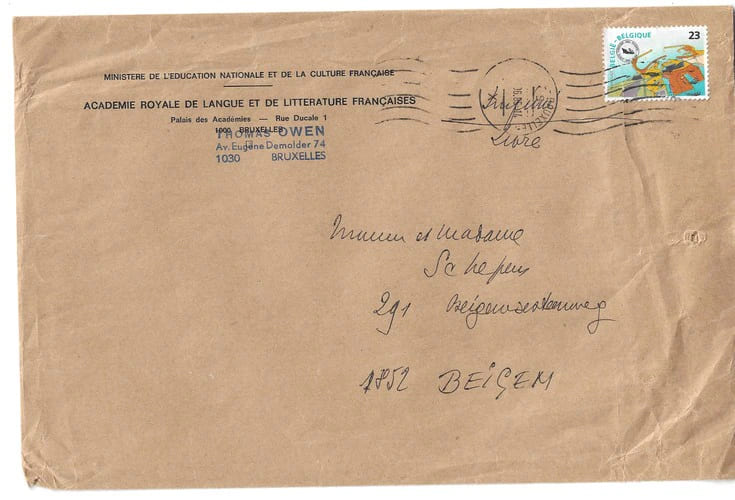 Superbe lot de 7 carte de voeux manuscrites, sign&eacute;es + une lettre manuscrite de Thomas Owen &agrave; Michel Schepens ( 4 sont sous enveloppes avec l'adresse ...