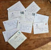 Superbe lot de 7 carte de voeux manuscrites, sign&eacute;es + une lettre manuscrite de Thomas Owen &agrave; Michel Schepens ( 4 sont sous enveloppes avec l'adresse ...