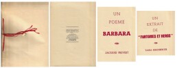 Jacques Pr&eacute;vert. Un Po&egrave;me " Barbara " - Tania Kirchberger. Un extrait de " Fant&ocirc;mes et H&eacute;ros ". ( Plaquette artisinale, r&eacute;alis&eacute;e &agrave; la main et tir&eacute;e &agrave; ...