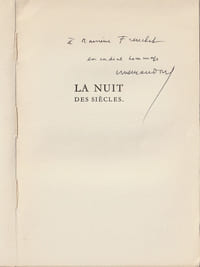 La Nuit des Siècles. ( Un des quelques exemplaires hors commerce sur vélin d'Annonay, avec belle dédicace de Yves Gandon ).