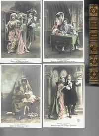 Histoire de Manon Lescaut et du Chevalier des Grieux avec 5 cartes postales colorisées, extraites, de l'Opéra de Giacomo Puccini avec Cesira Ferrani et Achille Moro.