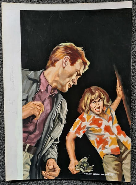 Magnifique Gouache originale, sign&eacute;e, r&eacute;alis&eacute;e par Jef de Wulf pour une couverture de la s&eacute;rie " Espionnage ", publi&eacute; chez l'Arabesque.. ( Pin-Up - ...