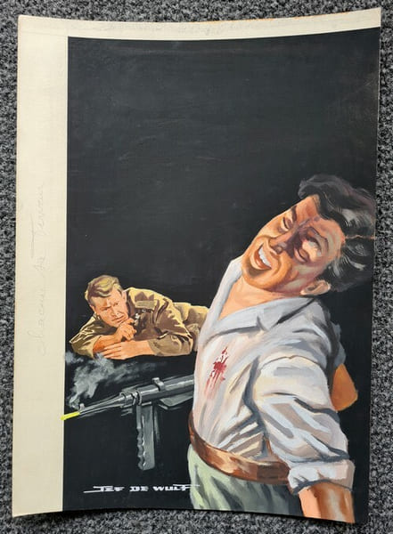 Magnifique Gouache originale, sign&eacute;e, r&eacute;alis&eacute;e par Jef de Wulf pour une couverture de la s&eacute;rie " Espionnage ", publi&eacute; chez l'Arabesque.. ( Pin-Up - ...