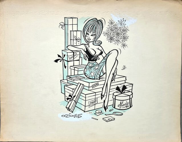 Superbe dessin original de Pin-Up, r&eacute;alis&eacute; et sign&eacute; par Henri Oziouls . ( Dessin original - Pin-Up ) - Henri Oziouls.
