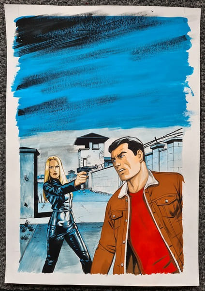 Bob Morane. Couverture originale, par Frank Leclercq, non sign&eacute;e, &agrave; la gouache pour le roman " Op&eacute;ration Chaos ".. ( Bob Morane - Dessins Originaux ) ...