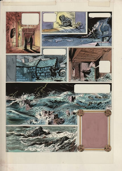 Larousse, Histoire des Provinces de France en BD - Planche originale &agrave; la gouache avec film noir illustr&eacute;.. ( Bandes Dessin&eacute;es ) - Pierre Watrin