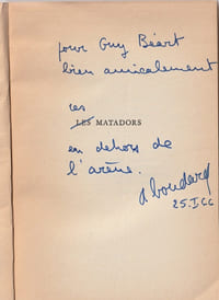 Les Matadors. Roman. ( Avec superbe dédicace d'Alphonse Boudard à Guy Béart ).