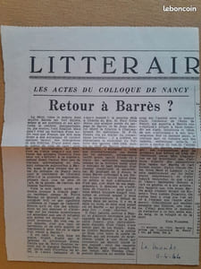 Maurice Barrès - Actes du colloque organisé par la Faculté des lettres et des sciences humaines de l'Université de Nancy (22-25 octobre 1962) 