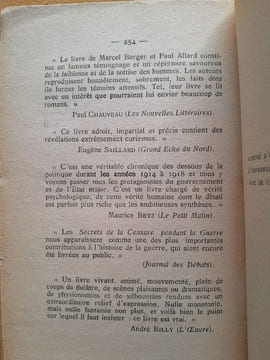 Les dessous du traité de Versailles. (D'après les documents inédits de la censure française). BERGER, Marcel & ALLARD, Paul