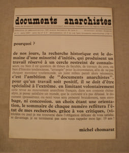 DOCUMENTS ANARCHISTES. Revue de documents historiques sur le mouvement anarchiste français pour la région Rhône-Alpes