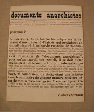 DOCUMENTS ANARCHISTES. Revue de documents historiques sur le mouvement anarchiste français pour la région Rhône-Alpes. CHOMARAT, Michel (dir.)