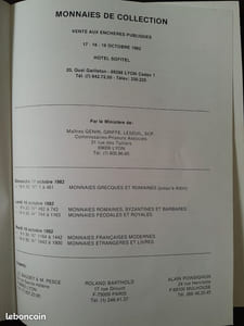 Monnaies de collection (Lyon, 17-18-19 octobre 1982)