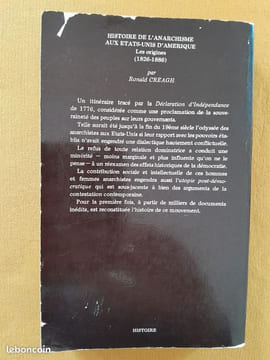 Histoire de l’anarchisme aux États-Unis d’Amérique. Les origines: 1826-1886. CREAGH, Ronald